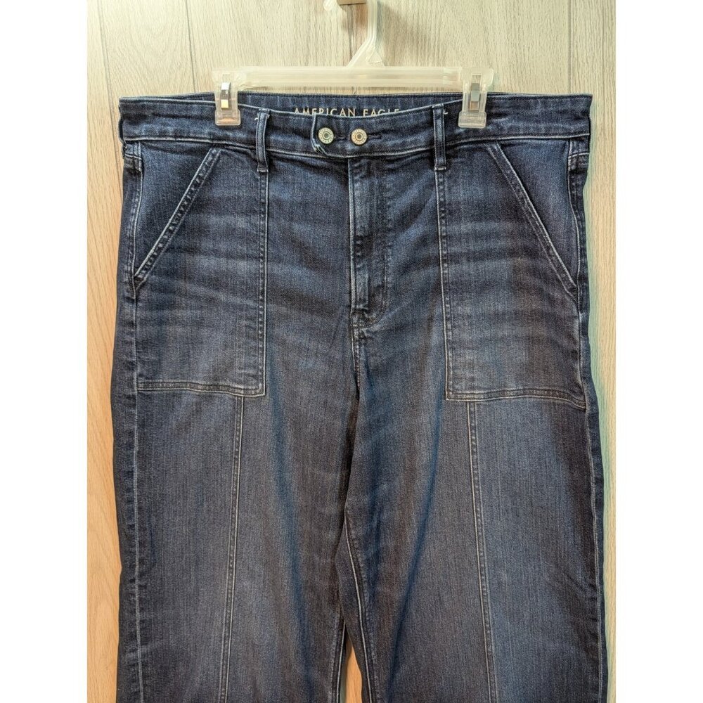 American Eagle Jeans Women 20 Super High-Rise Baggy Wide Leg Blue Dark Wash - Picture 2 of 12